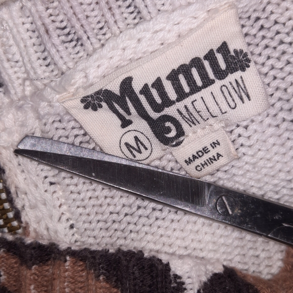 SMYMuMu Back Zip Crewneck Sweater Cotton Brown White Oversized M 8 10 - Picture 9 of 10